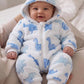 Baby Boy Dinosaur Print Hooded  Winter Jumpsuit