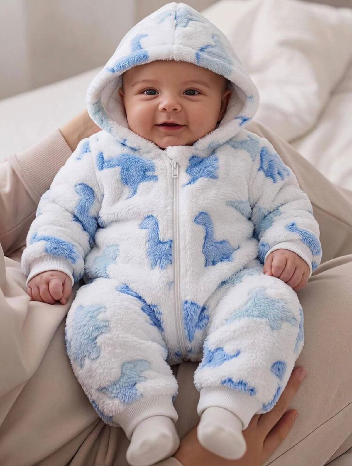 Baby Boy Dinosaur Print Hooded  Winter Jumpsuit