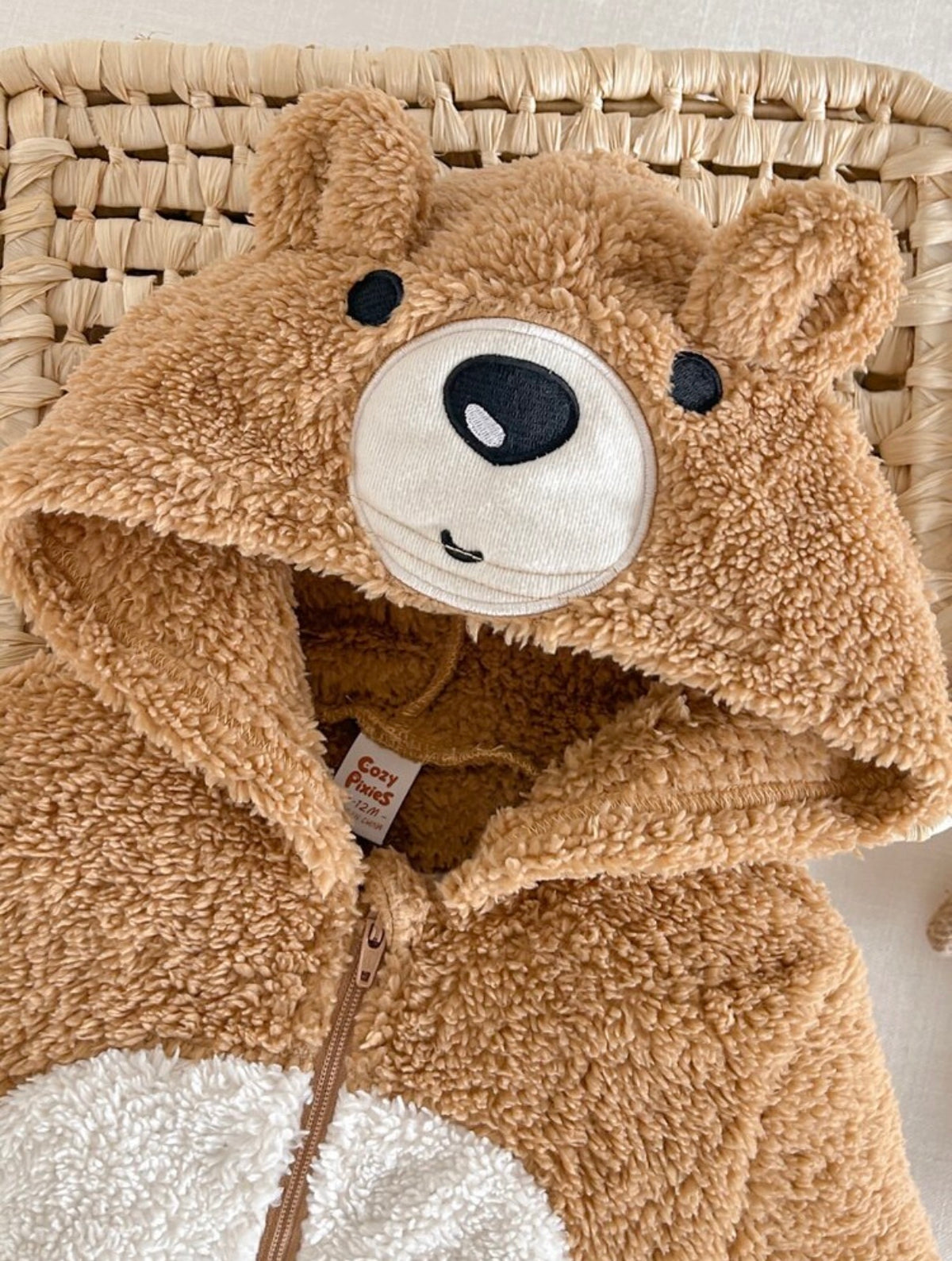 Cartoon Bear Long Sleeve Plush Romper, Suitable For Autumn/Winter.