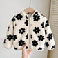 Baby Girl Versatile Casual Fluffy Floral Pattern Stand Collar Jacket.
