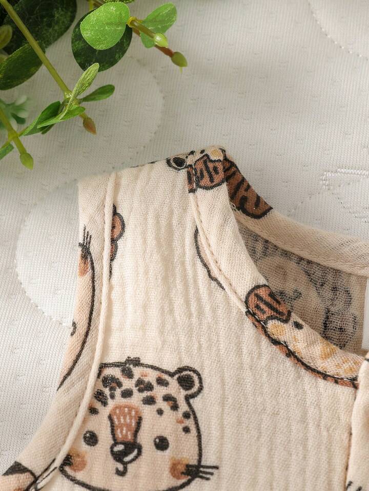 Baby Boy Lion Print Half Button Tank Romper.