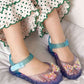 Jelly Crystal Sandals For Girls, Closed Toe Summer Kids Sandals With Sequin Wing Accessories.