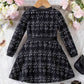 Girls Elegant Cute Black Plaid
Knit Long Sleeve Dress Fall/Winter.