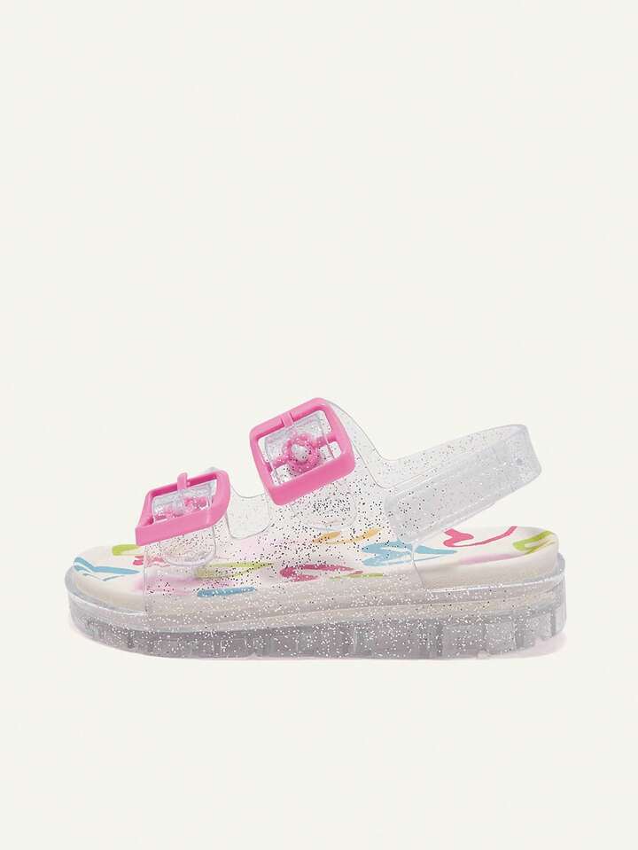 Transparent Love Cute Girl Soft Sole Princess Style Baby Children Flat Sandals.