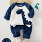 Baby Boy Cartoon Animal
Pattern Fleece Lined Thick Crew Neck Long Sleeve Pullover Sweatshirt And Elastic Waist Long Winter Pants 2 Pieces Set.