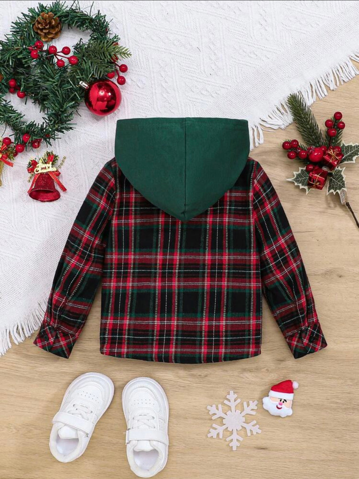 Baby Boy Plaid Print Hooded Shirt Without Tee