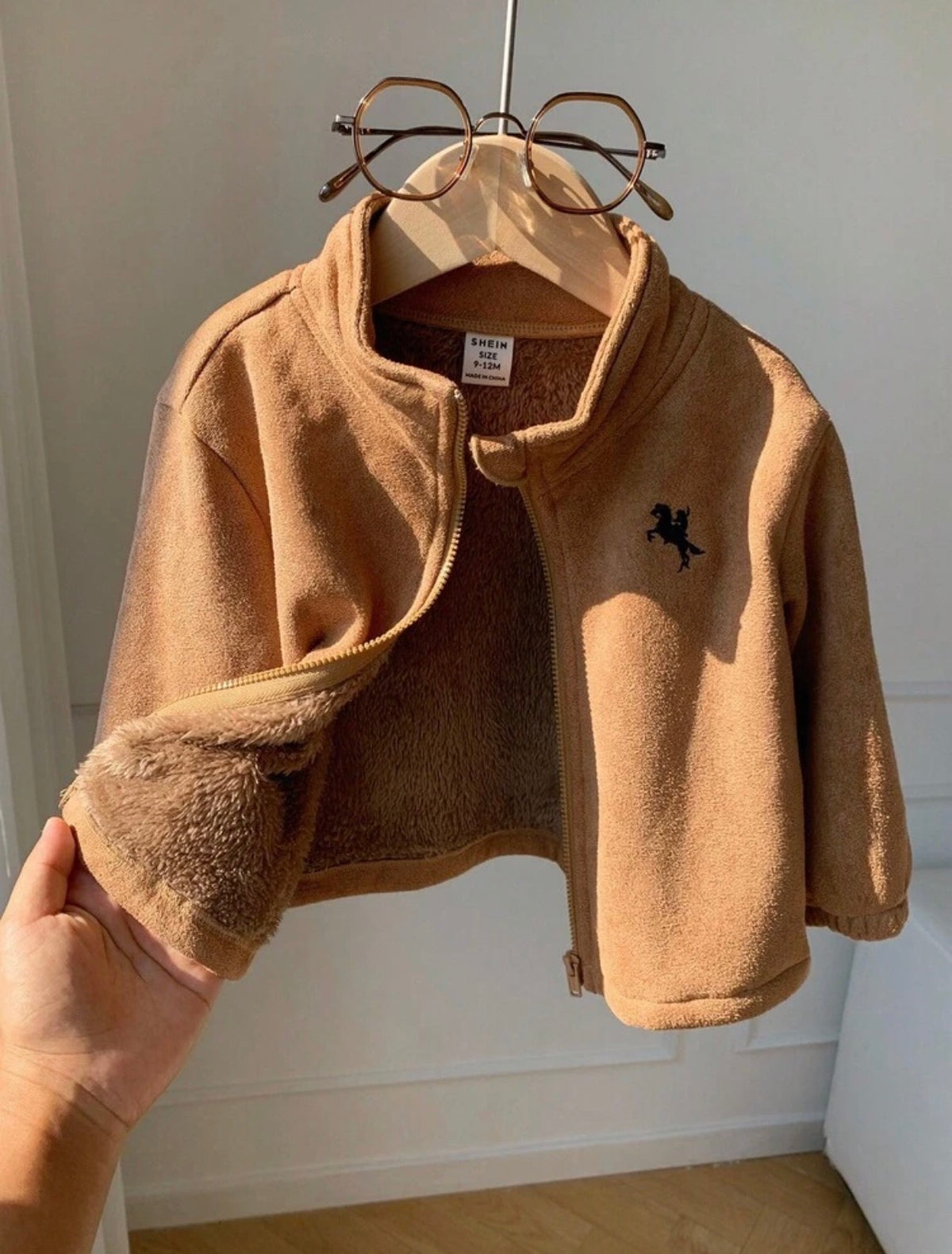 Baby Boys Suede Thermal Lined Stand Collar Zip Up Jacket.