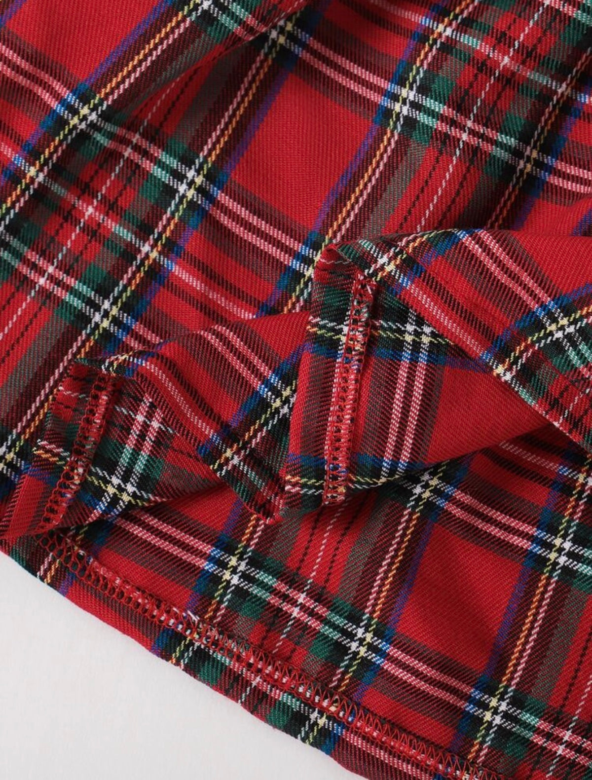 Girls Sweet Red Plaid Bow Ribbed Tartan Long Sleeve Round Neck Regular Winter Dress.
