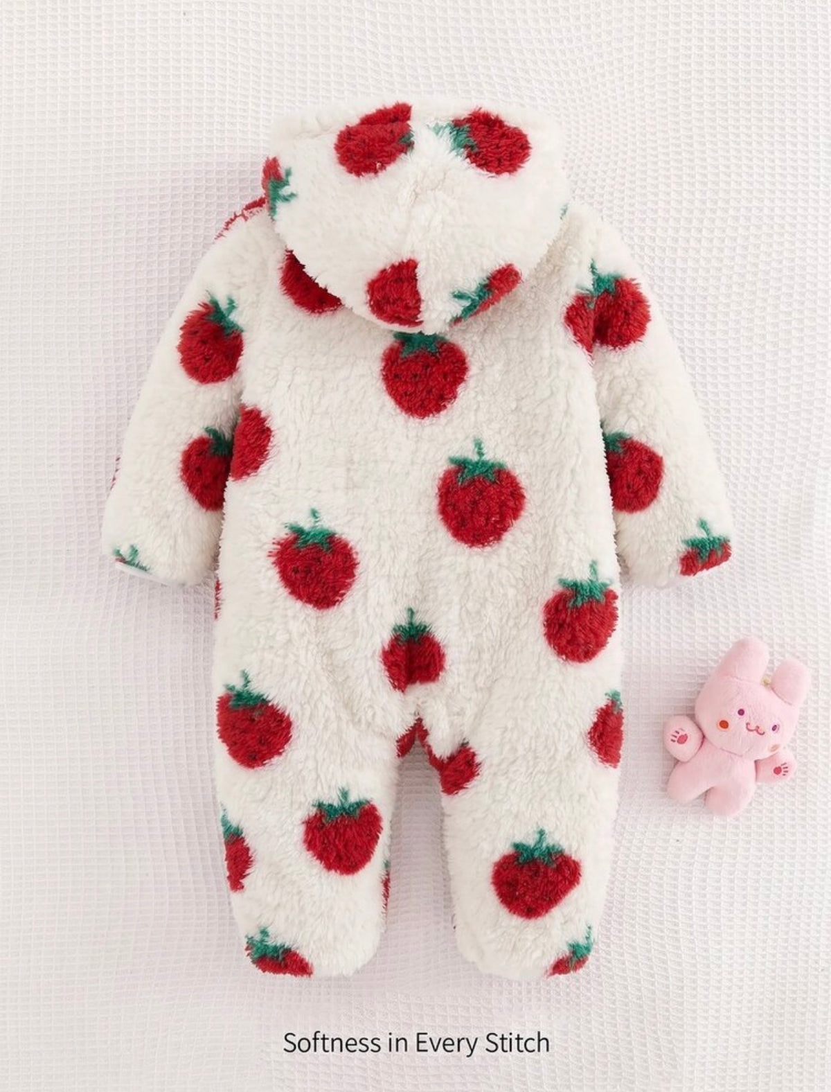 Baby Girl Thermal Lined Thick Floral Pattern Knitted Soft Hooded Long Sleeve Winter Jumpsuit.