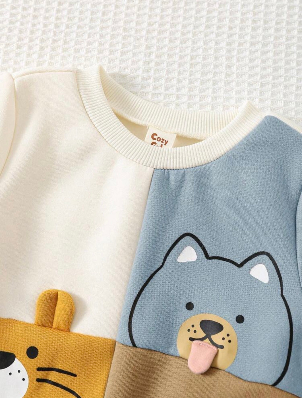 2pcs Baby Boy Cartoon Animal Print Knit Soft Crew Neck Long Sleeve Pullover Sweatshirt And Elastic Waist Jogger Pants Set.