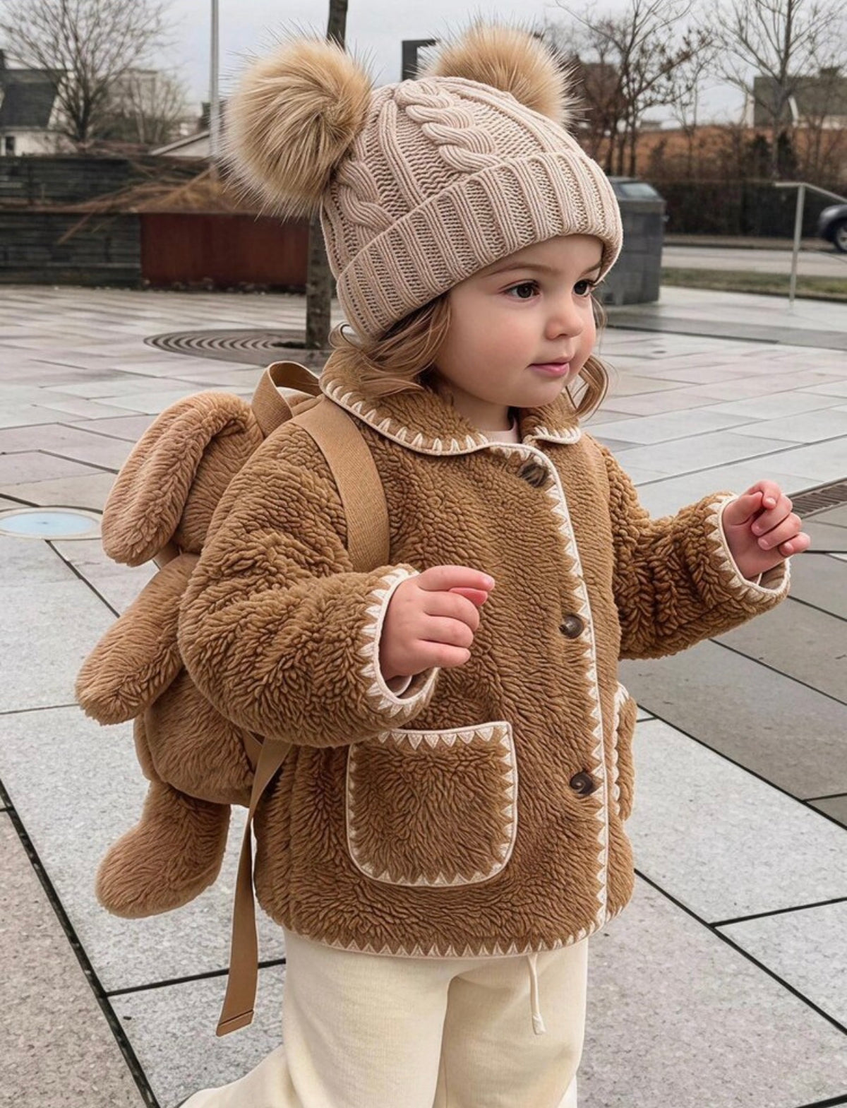 Autumn/Winter Versatile Casual Brown Fuzzy Collar Jacket.