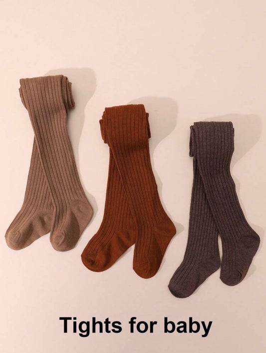 3 Pairs Girls' Solid Color Leggings, Vertical Striped Tights, Simple Versatile Children's Pantyhose, Elastic & Comfortable.