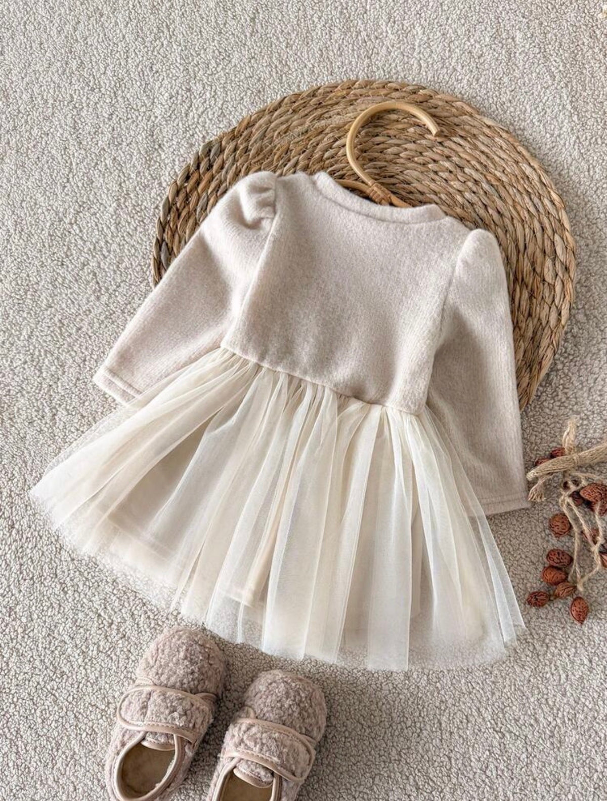 Girls Casual Ditsy Floral Long Sleeve Ribbed Dress.
