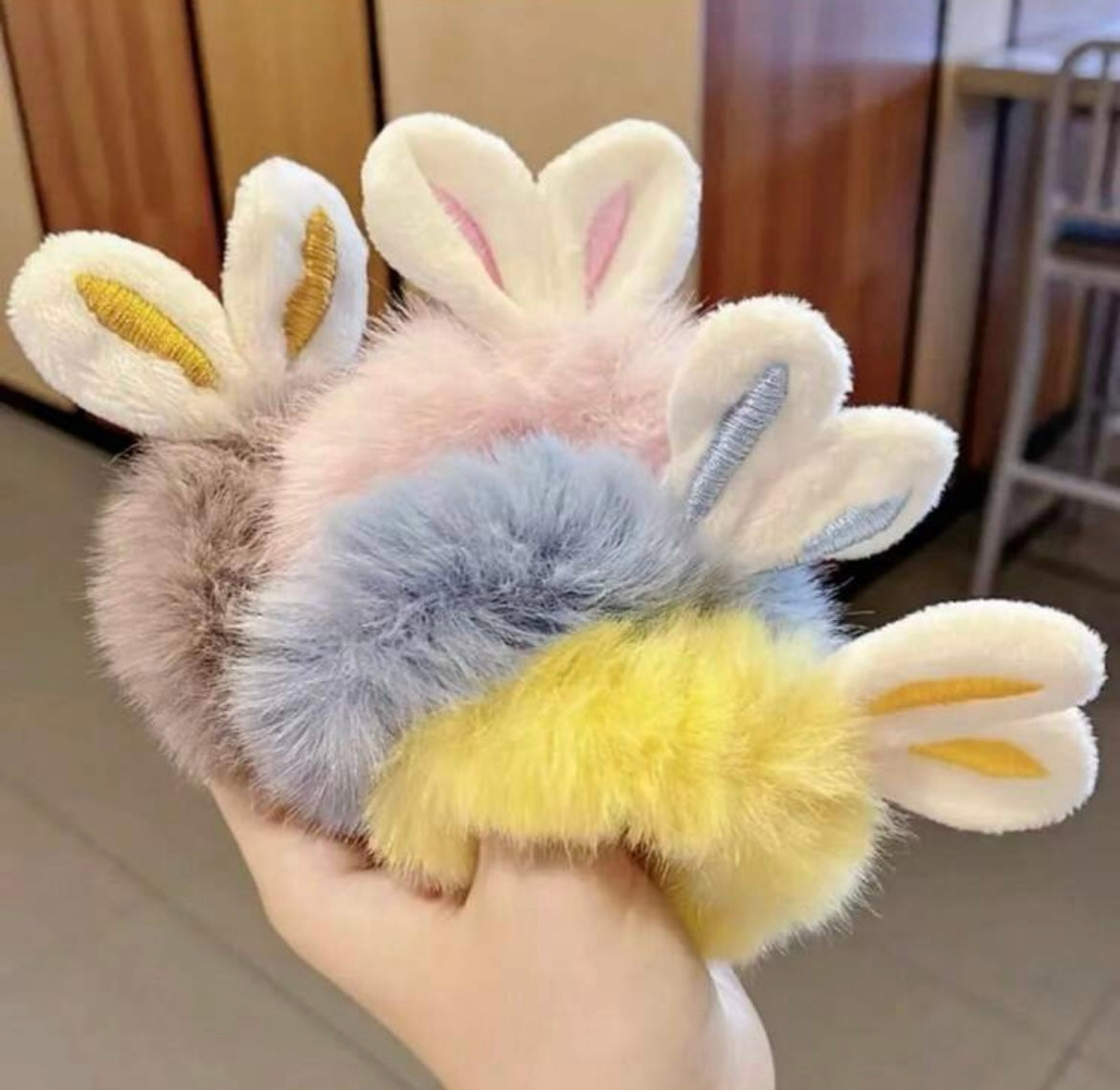 1 Pc Random Color Girls Plush Rabbit Hair Ties