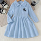 Girl Vintage Preppy Horse Soldier Embroidered Polo Collar Long Sleeve Knit Dress. (Delivery By 18th October)