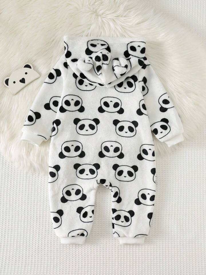 Panda Print Thermal Lined Hooded Long Sleeve Jumpsuit.