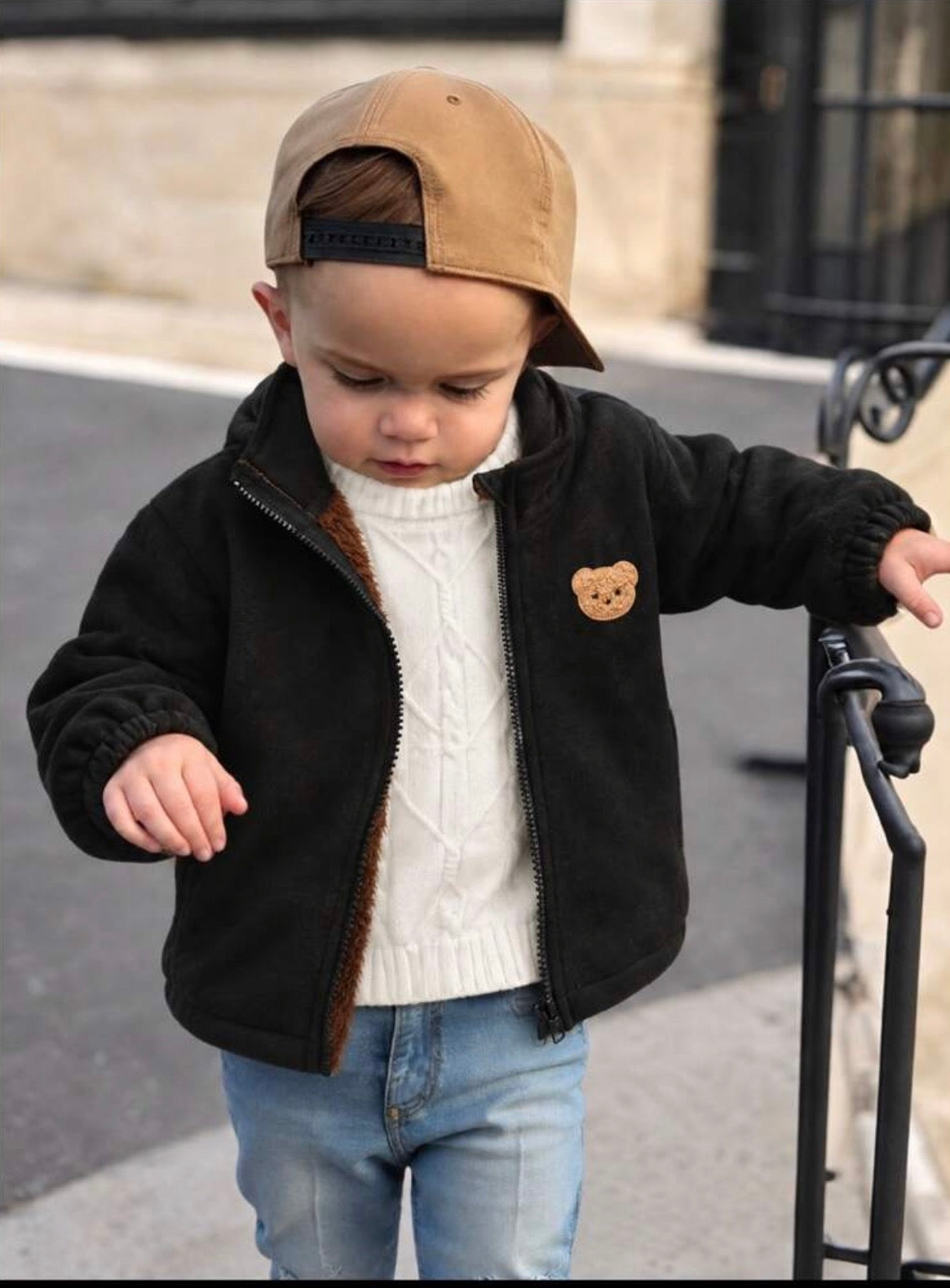 Baby Boy/Girl Cute Winter Suede Thermal Lined Stand Collar Jacket.