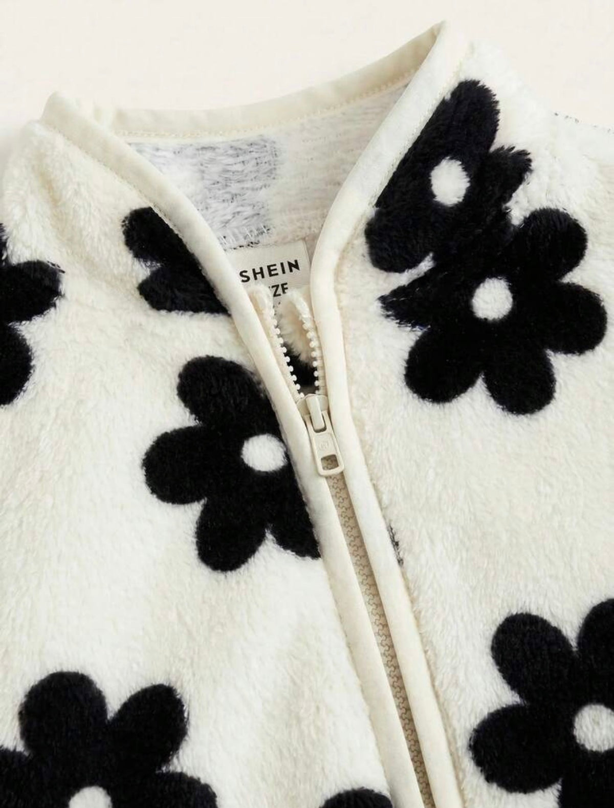 Baby Girl Versatile Casual Fluffy Floral Pattern Stand Collar Jacket.