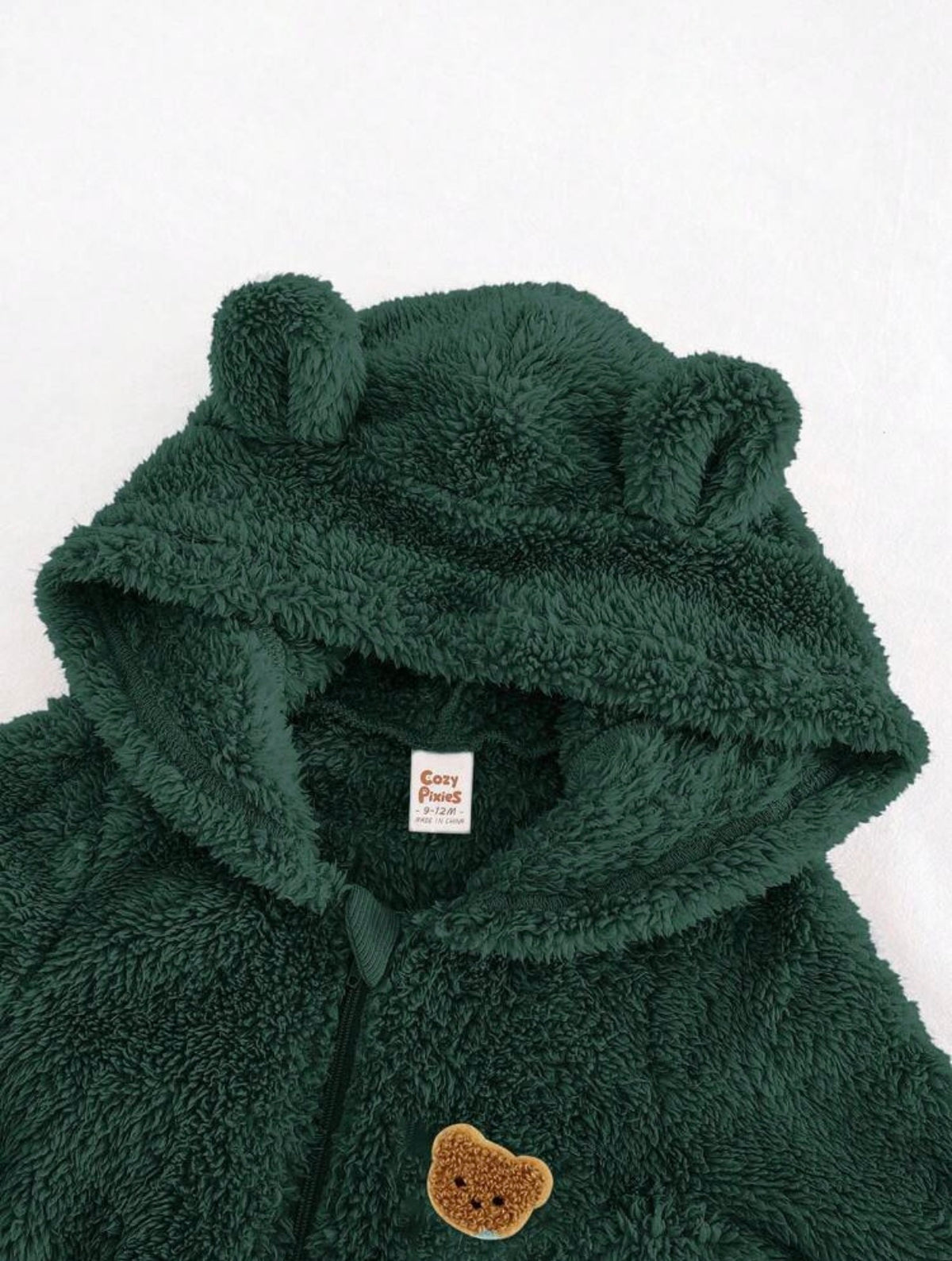 Cartoon Bear Pattern Ear Hooded Thick Jumpsuit.
