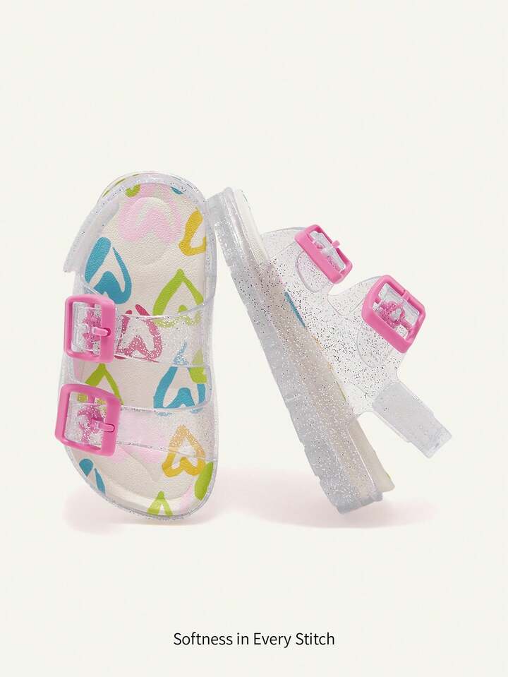 Transparent Love Cute Girl Soft Sole Princess Style Baby Children Flat Sandals.