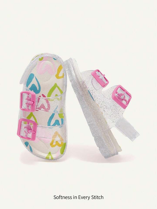 Transparent Love Cute Girl Soft Sole Princess Style Baby Children Flat Sandals.