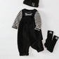 2pcs Baby Boy Black And White Striped Outfit.