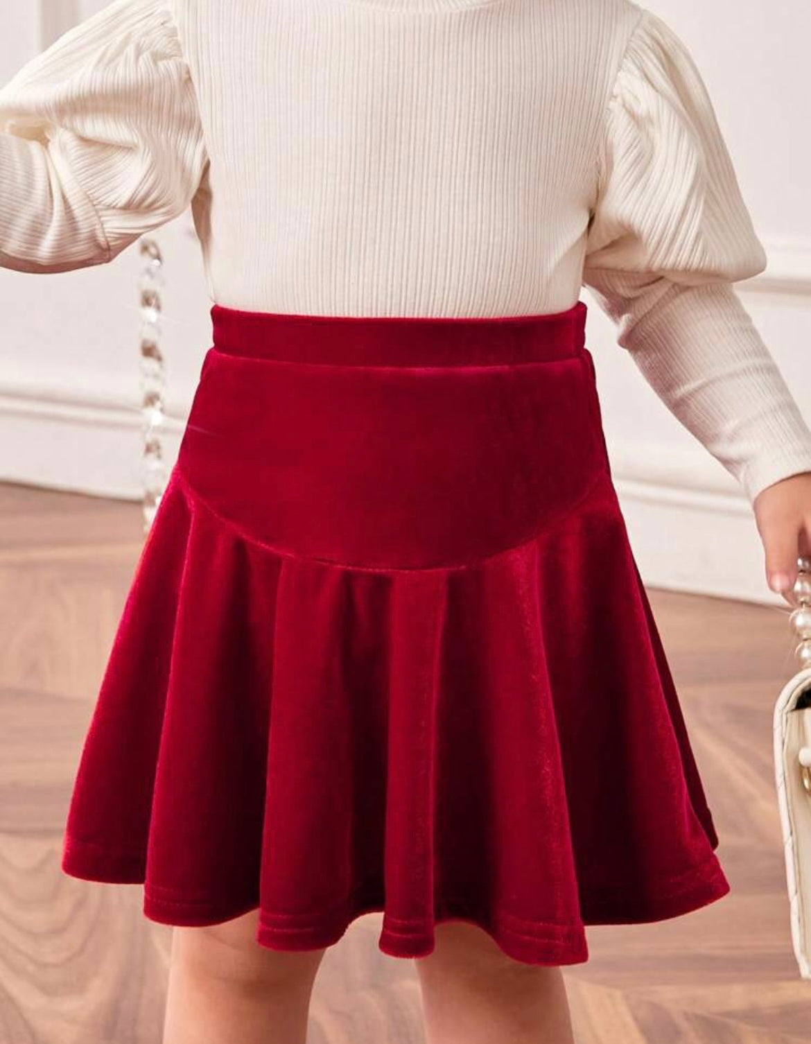 Baby Girl High Wait Ruffle Hem Velvet Skirt