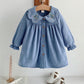 Girl Plant Floral Print Ruffle Collar Long Sleeve Empire Waist Dress.