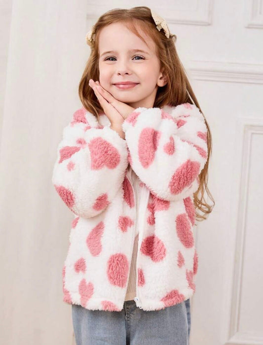 Trends Cozy Pixies Heart Pattern 3D Ear Hooded Jacket For Young Girl, In Fall/Winter