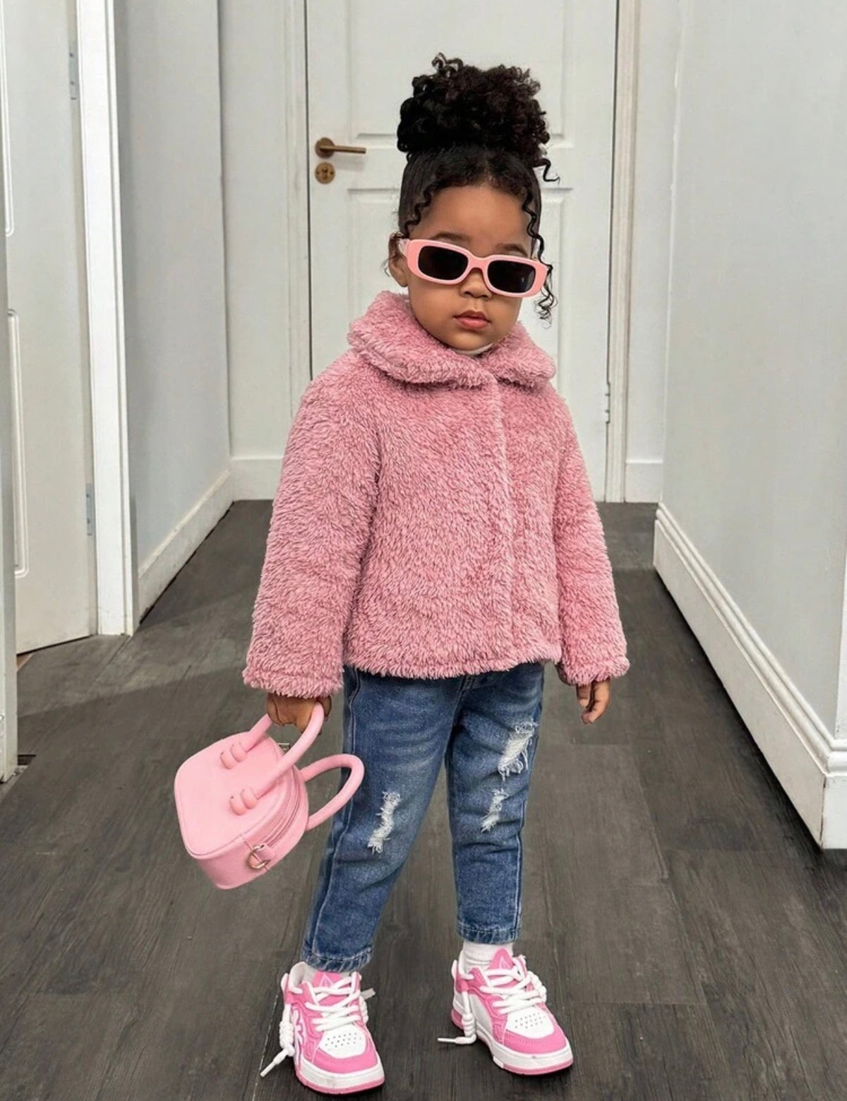 Girl 1 Pc Fluffy Pink Long Sleeve
Jacket Coat, Autumn/Winter.