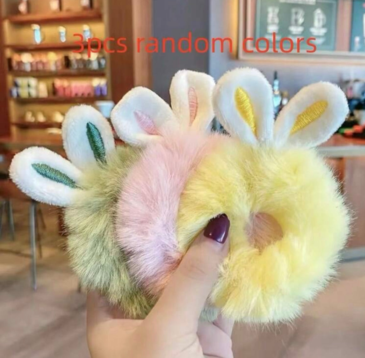 1 Pc Random Color Girls Plush Rabbit Hair Ties