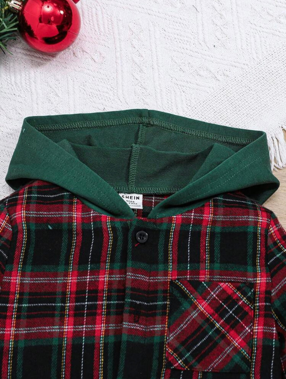 Baby Boy Plaid Print Hooded Shirt Without Tee