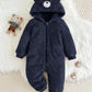Cartoon Bear Pattern Ear Hooded Thick Jumpsuit. (Delivery By 14th October)