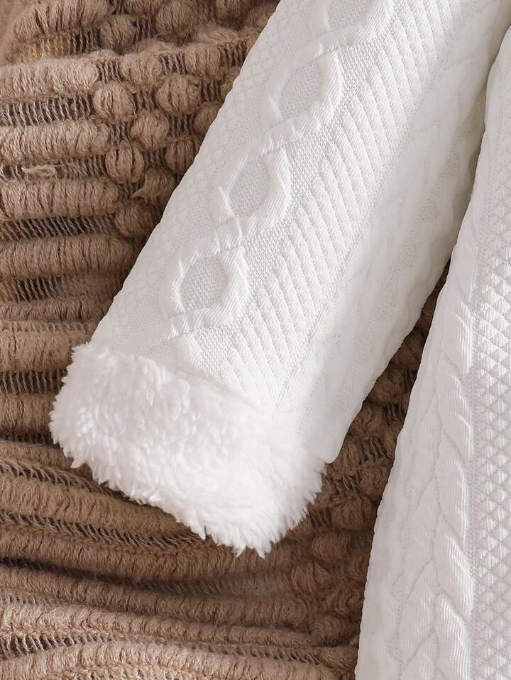 White Textured Fabric Plush Hooded Jumpsuit.