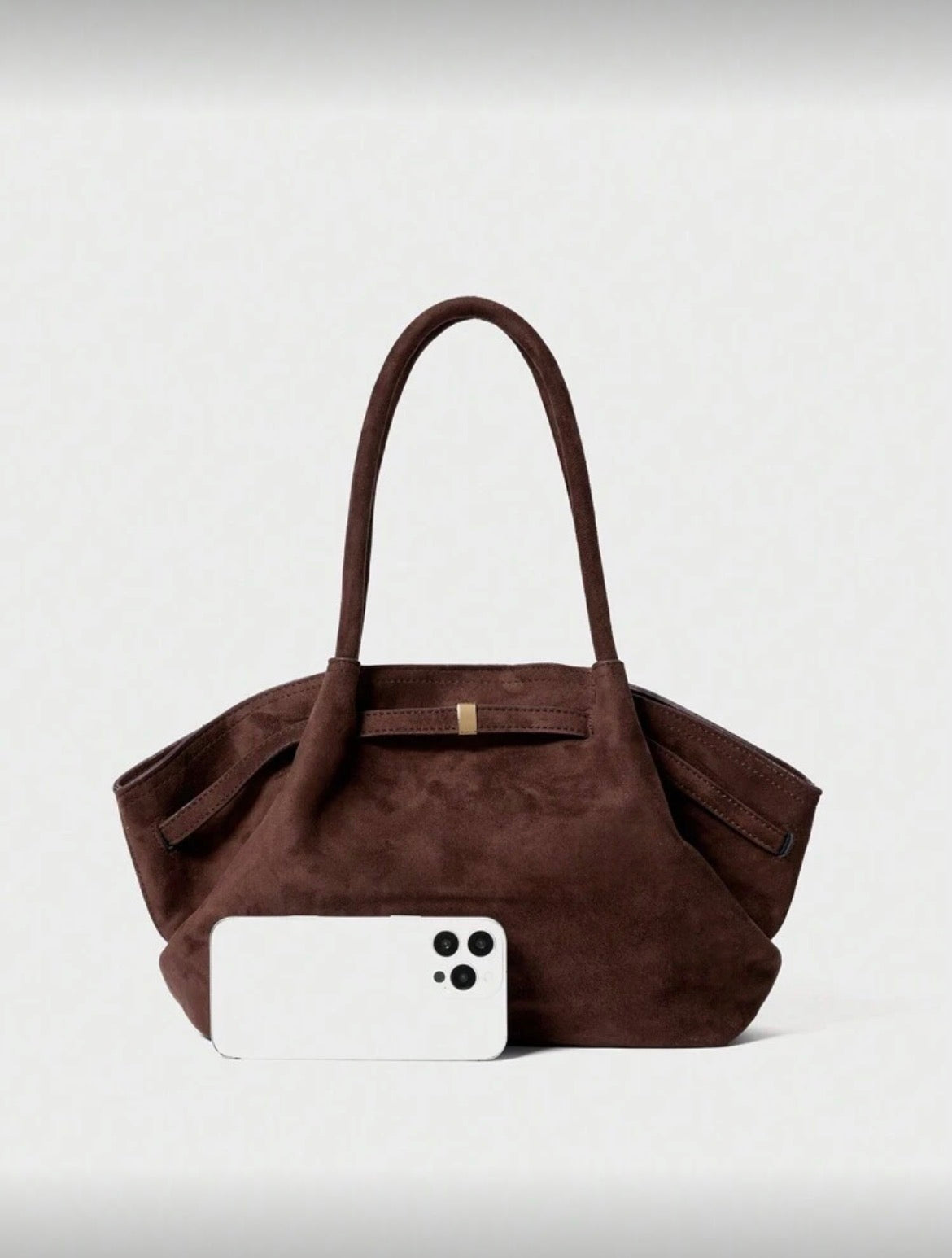 Faux Suede Tote Bag, Large Capacity Solid Handbag.