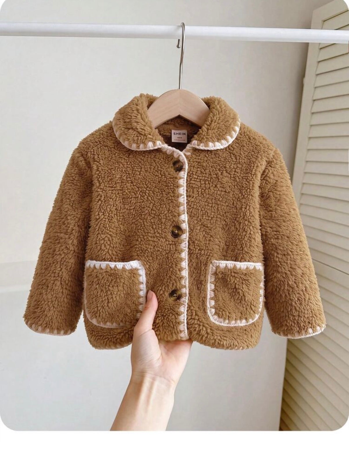 Autumn/Winter Versatile Casual Brown Fuzzy Collar Jacket.