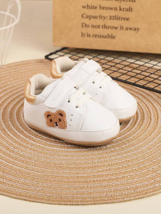1pair Unisex Cartoon Bear Design Anti-Slip Pu Hook And Loop Closure Soft Comfortable Shoes.