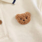 Bear Pattern Contrast Color Polo Collar Long Sleeve Sweatshirt And Pants Set Baby.
