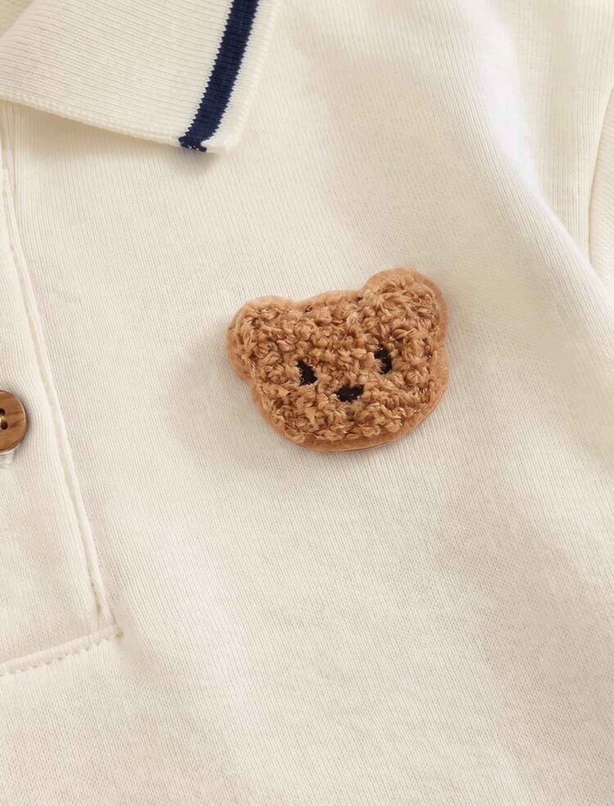 Bear Pattern Contrast Color Polo Collar Long Sleeve Sweatshirt And Pants Set Baby.
