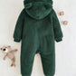 Cartoon Bear Pattern Ear Hooded Thick Jumpsuit.