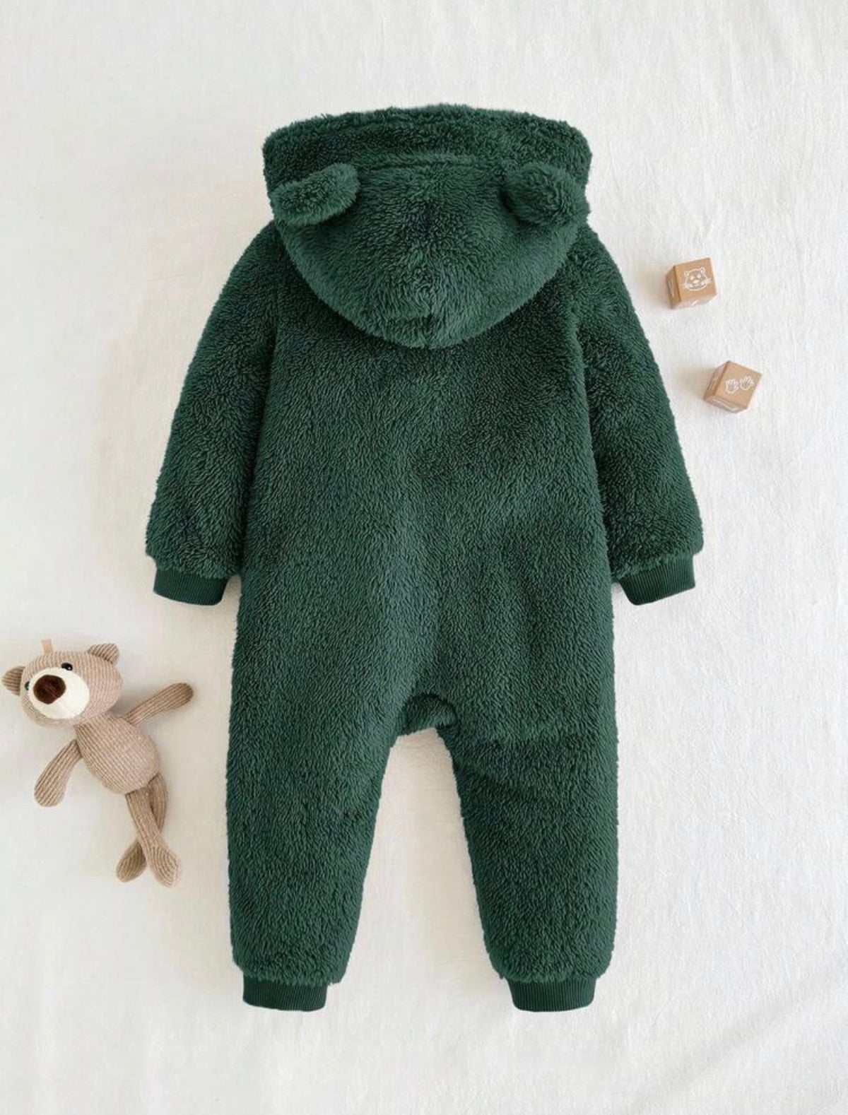 Cartoon Bear Pattern Ear Hooded Thick Jumpsuit.