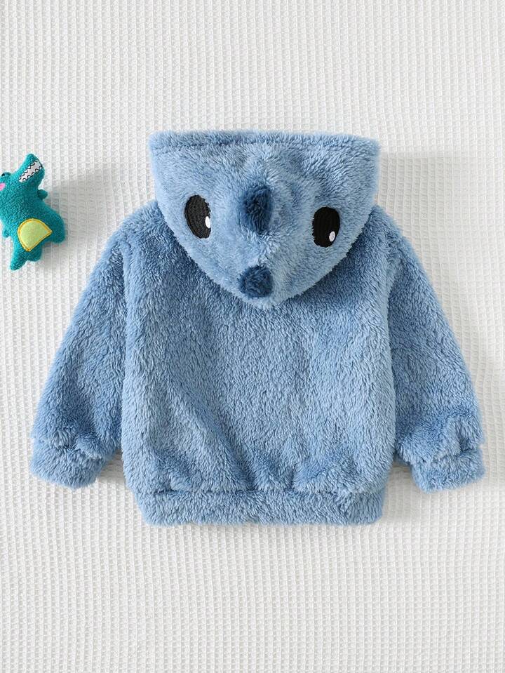 Baby Boy 3D Cartoon Animal Pattern Contrast Color Hoodie.