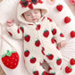 Baby Girl Thermal Lined Thick Floral Pattern Knitted Soft Hooded Long Sleeve Winter Jumpsuit.