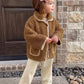 Autumn/Winter Versatile Casual Brown Fuzzy Collar Jacket.