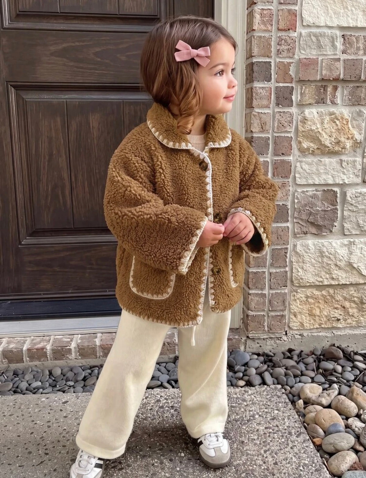 Autumn/Winter Versatile Casual Brown Fuzzy Collar Jacket.