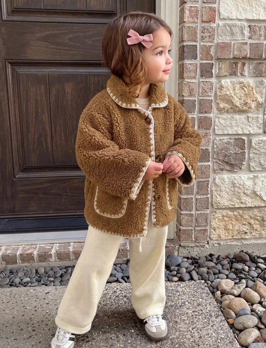 Autumn/Winter Versatile Casual Brown Fuzzy Collar Jacket.