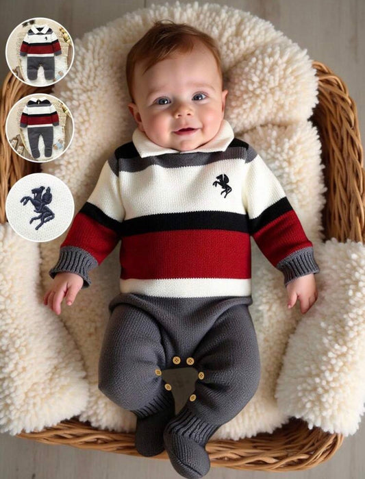 Long Sleeve Sweater Bodysuit, Multiple Snap Buttons At Crotch For Easy Diaper Changes.
