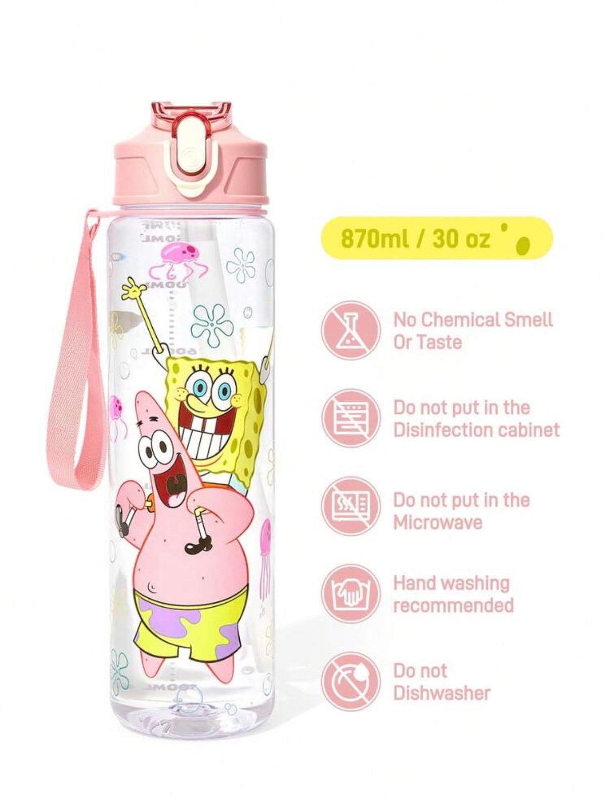 SpongeBob SquarePants |25oz | 750 MI Water Bottle With Silicone Straw And Spill-Proof Lid.