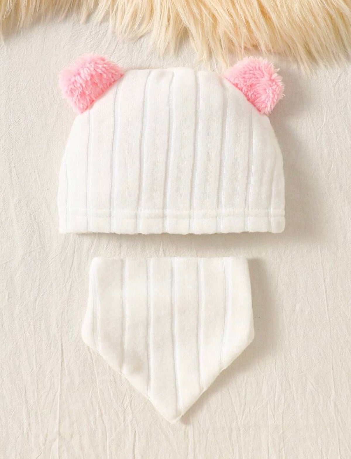 4pc Newborn Baby GirlJumpsuit Hat, Bib, Blanket Gift Set,  Plush Bow Ribbed Long Sleeve.