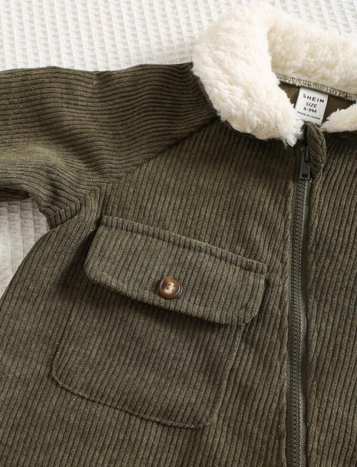Baby Boy/Girl Green Corduroy Thermal Lined Hooded, Autumn Jumpsuit.
